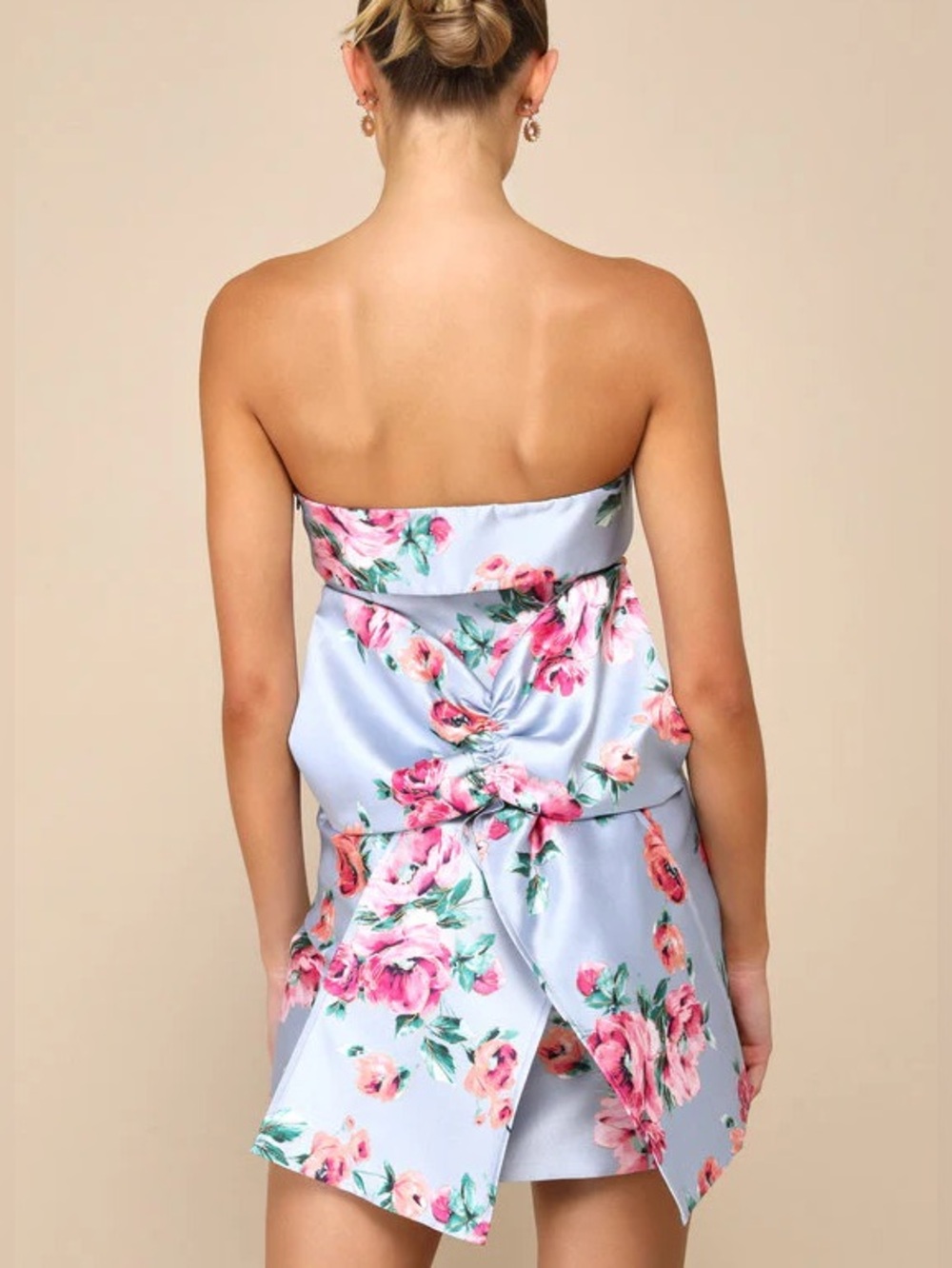 [Sold] Lulu's Powder Blue Strapless Floral Dress - Picture 2 of 5